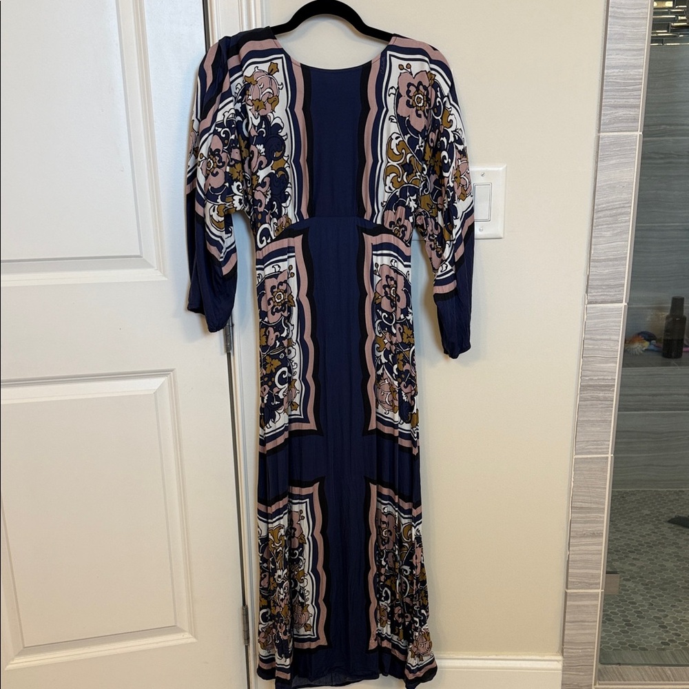 Cleobella Floral Long Sleeve Dress in Navy and Pink